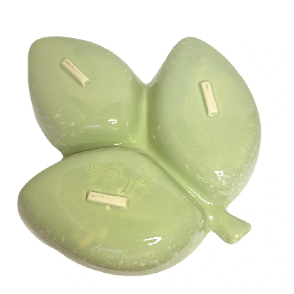 Hull Pottery #31 Vintage Green Yellow 3 Leaf Relish Dip Candy Tray Bowl Dish